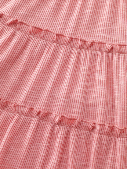 Stretchy Ruffled Neckline Tiered Knit Top