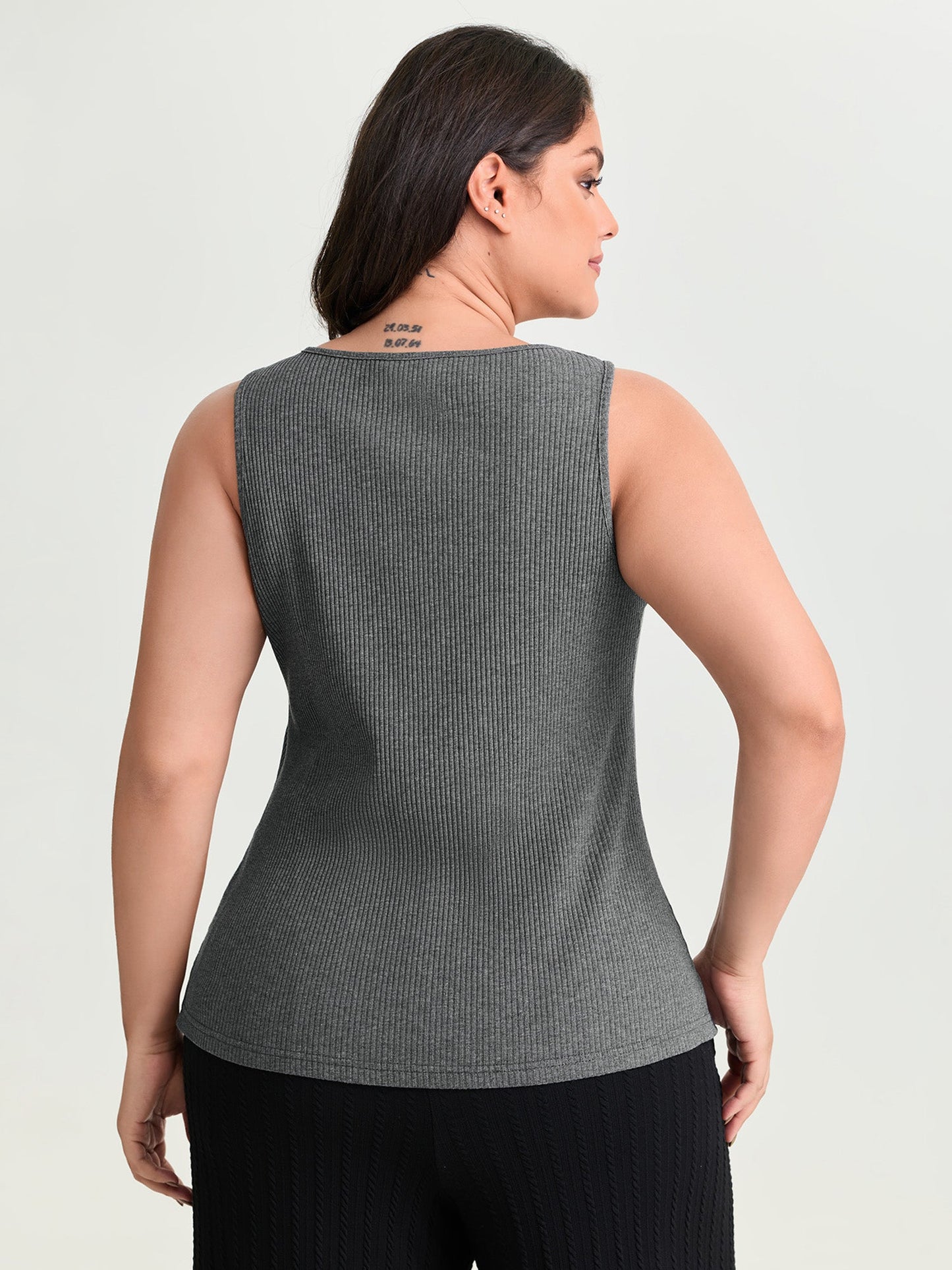 Cotton Ribbed Asymmetric Neckline Tank Top