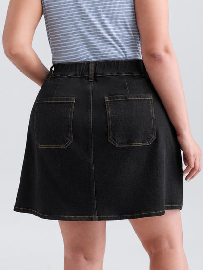 Built-In-Brief Stretchy Bootcut Denim Skirt