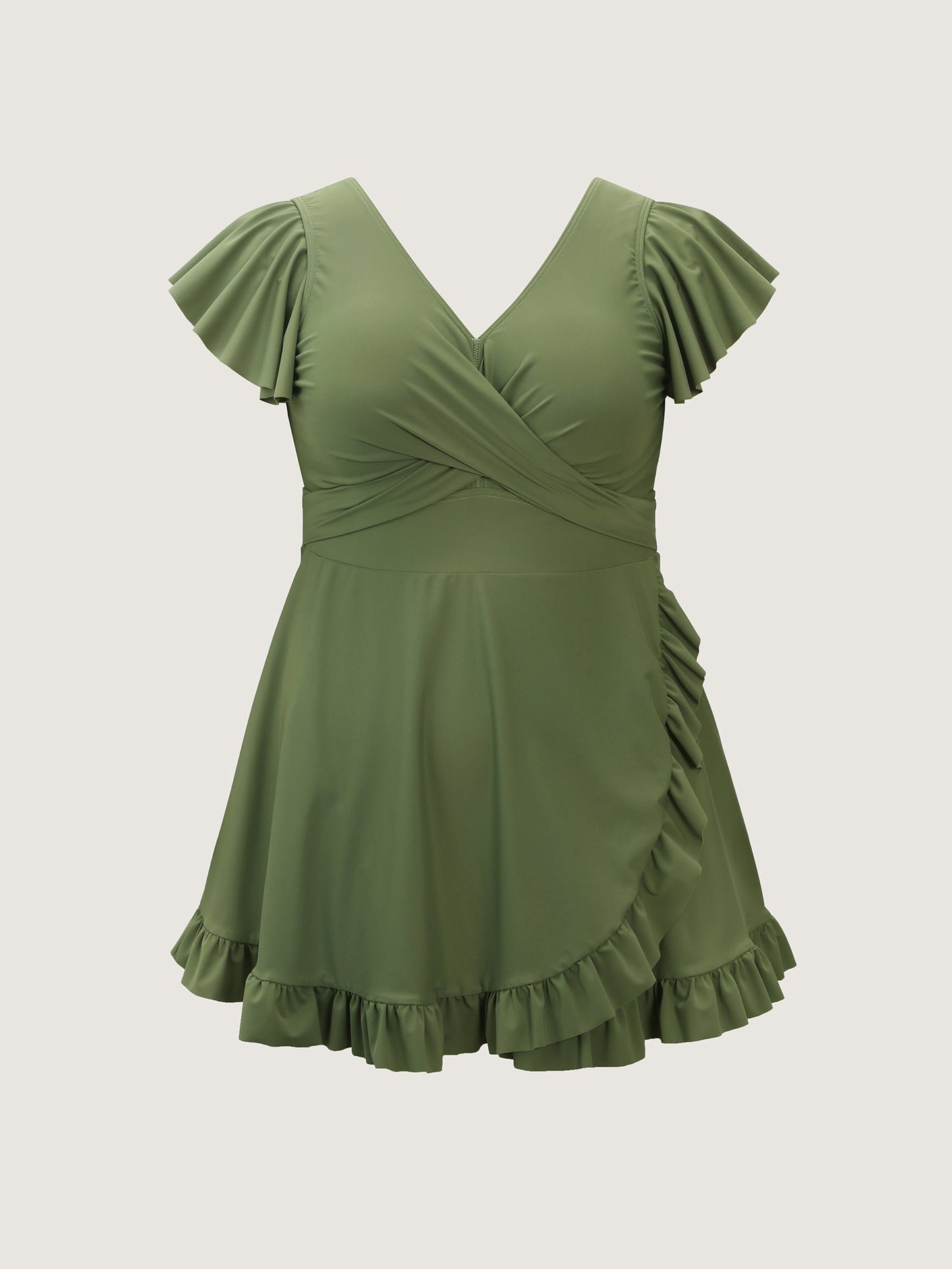 Ruffled Sleeve Curvy Hem Swim Dress