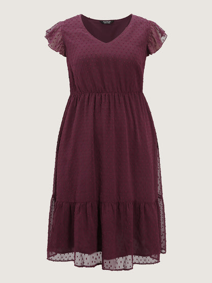 Textured Chiffon Flutter Sleeve Midi Dress