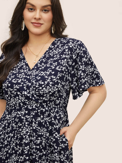 Bloom Dress - Flutter Sleeve Ditsy Floral Pocket Split Maxi Dress