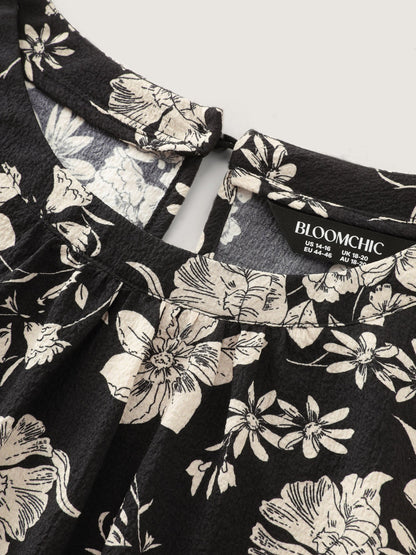 Monochrome Floral Print High Low Hem Top