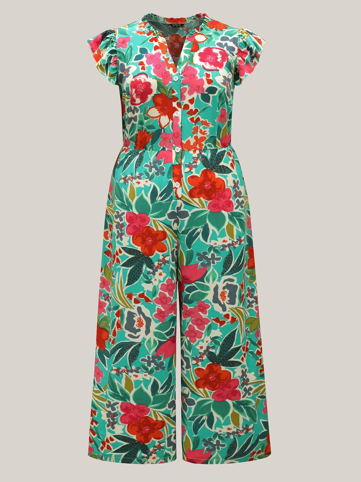 plus size Sunkissed Floral Print Button Wide-Leg Jumpsuit