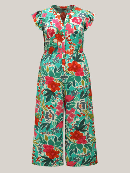 plus size Sunkissed Floral Print Button Wide-Leg Jumpsuit