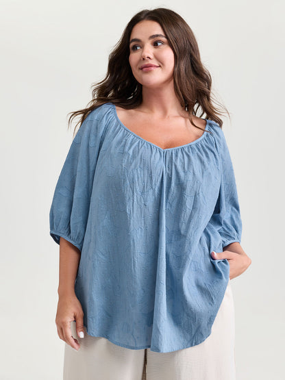Pure Cotton Jacquard Pleated Blouse