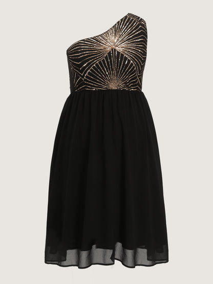 Sparkle Sequin One-Shoulder Midi Dress