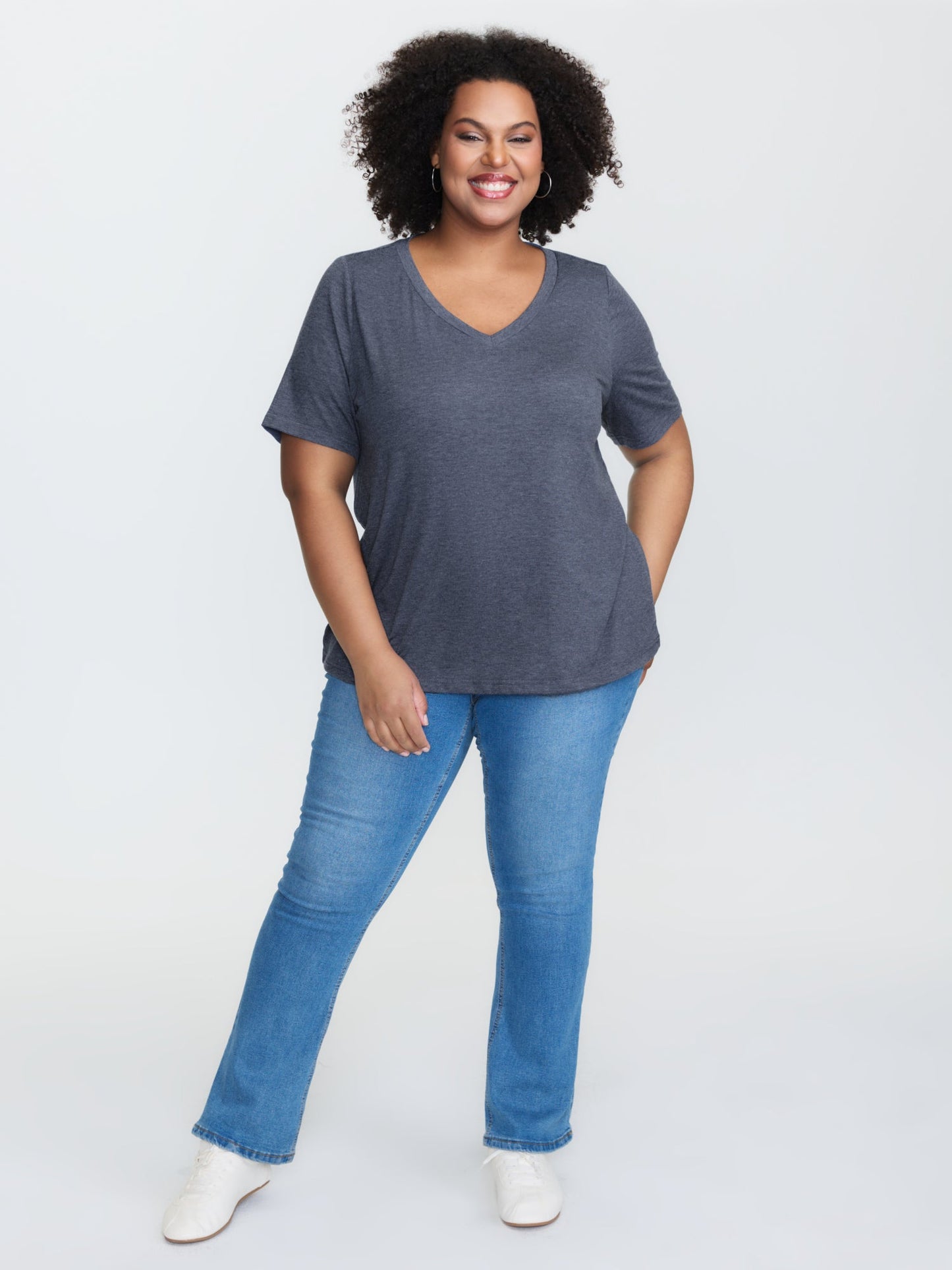 Stretchy Plain V-Neck T-Shirt