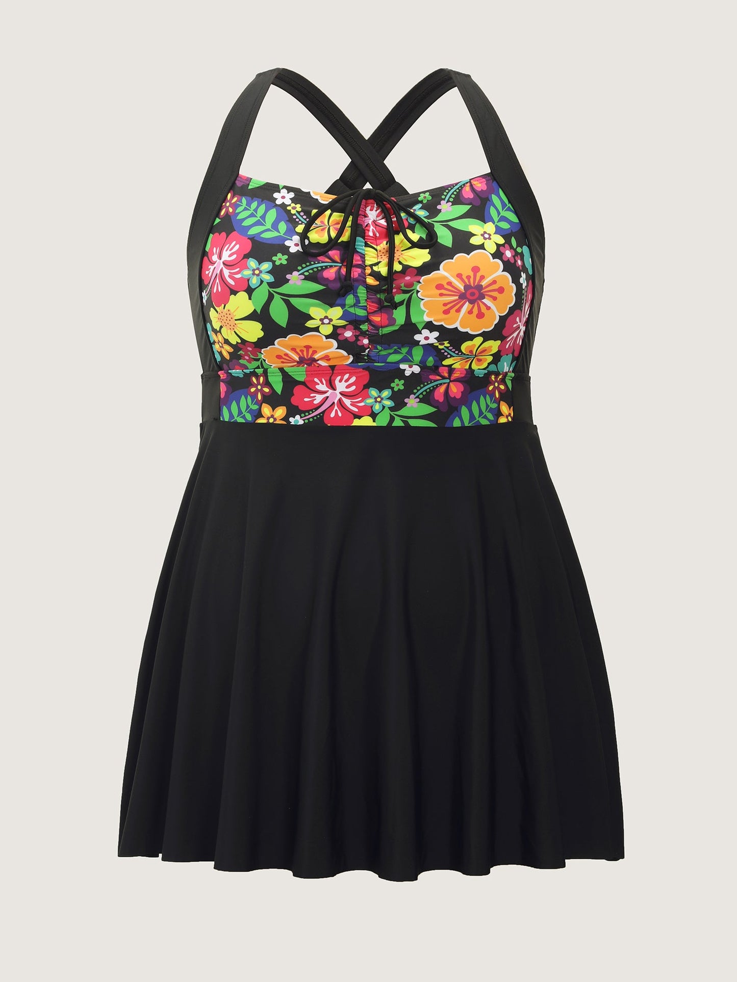 Tropical Floral Print Tie-Up Swim Dress