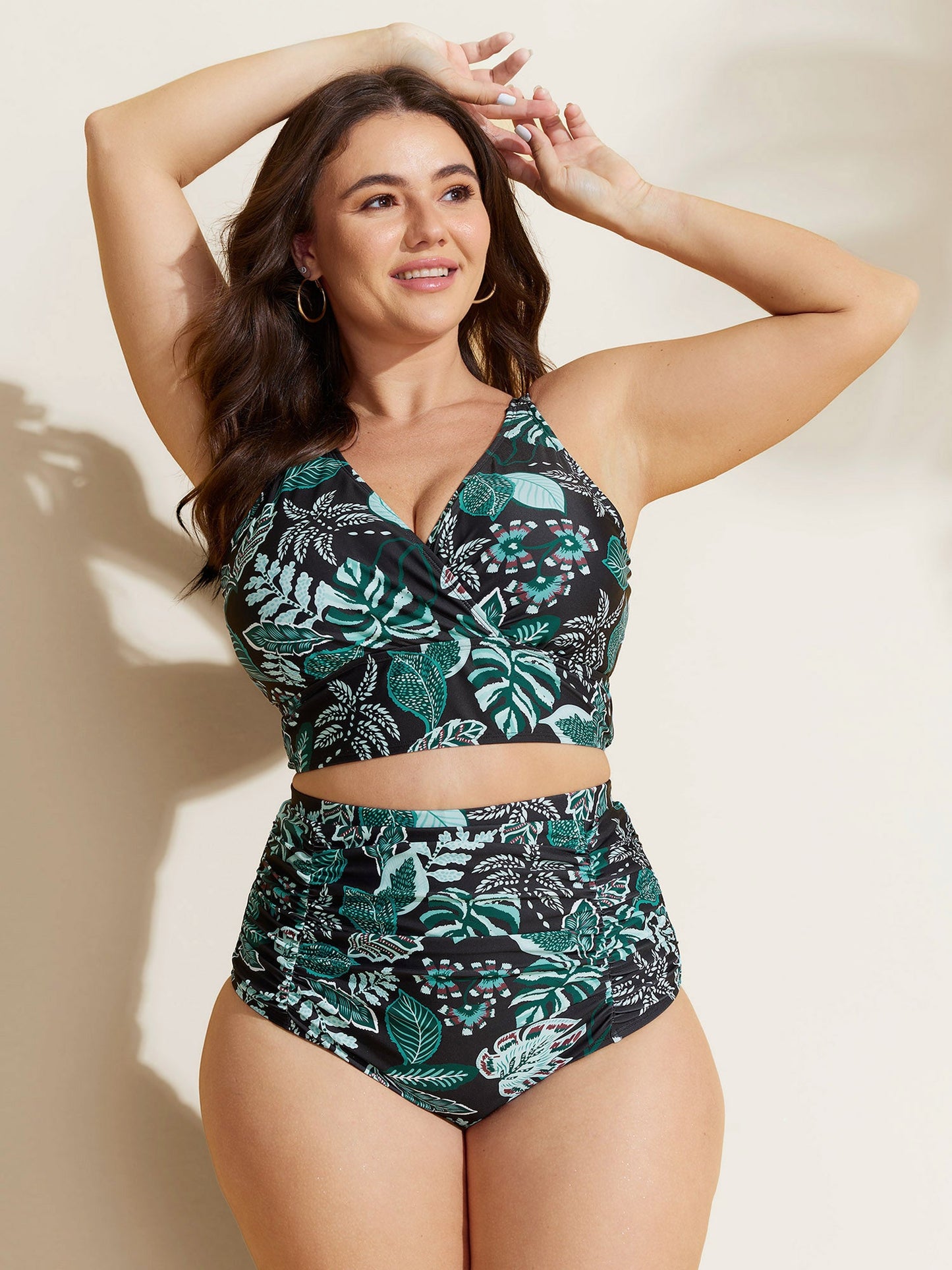 Floral Print Surplice Neckline Swim Top
