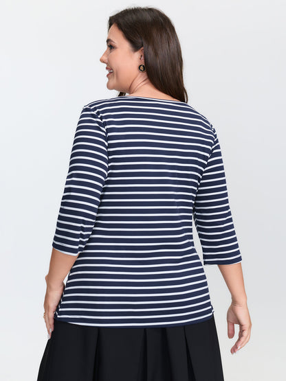 Striped Knotted Neck-Tie Knit Top
