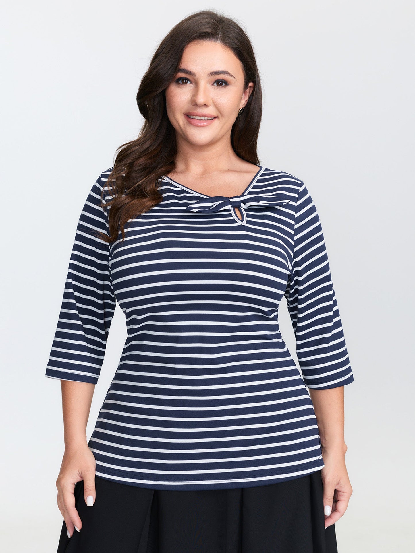 Striped Knotted Neck-Tie Knit Top