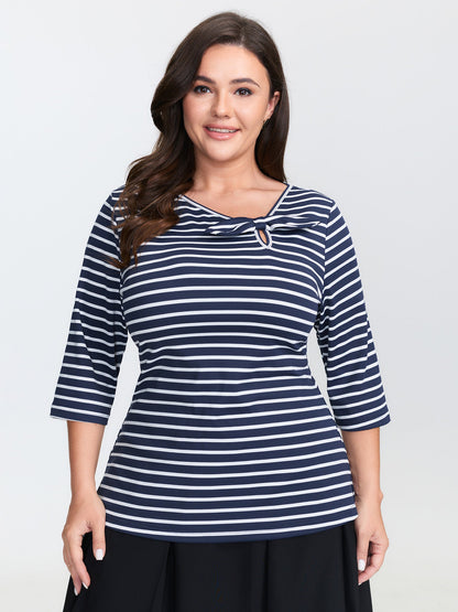 Striped Knotted Neck-Tie Knit Top