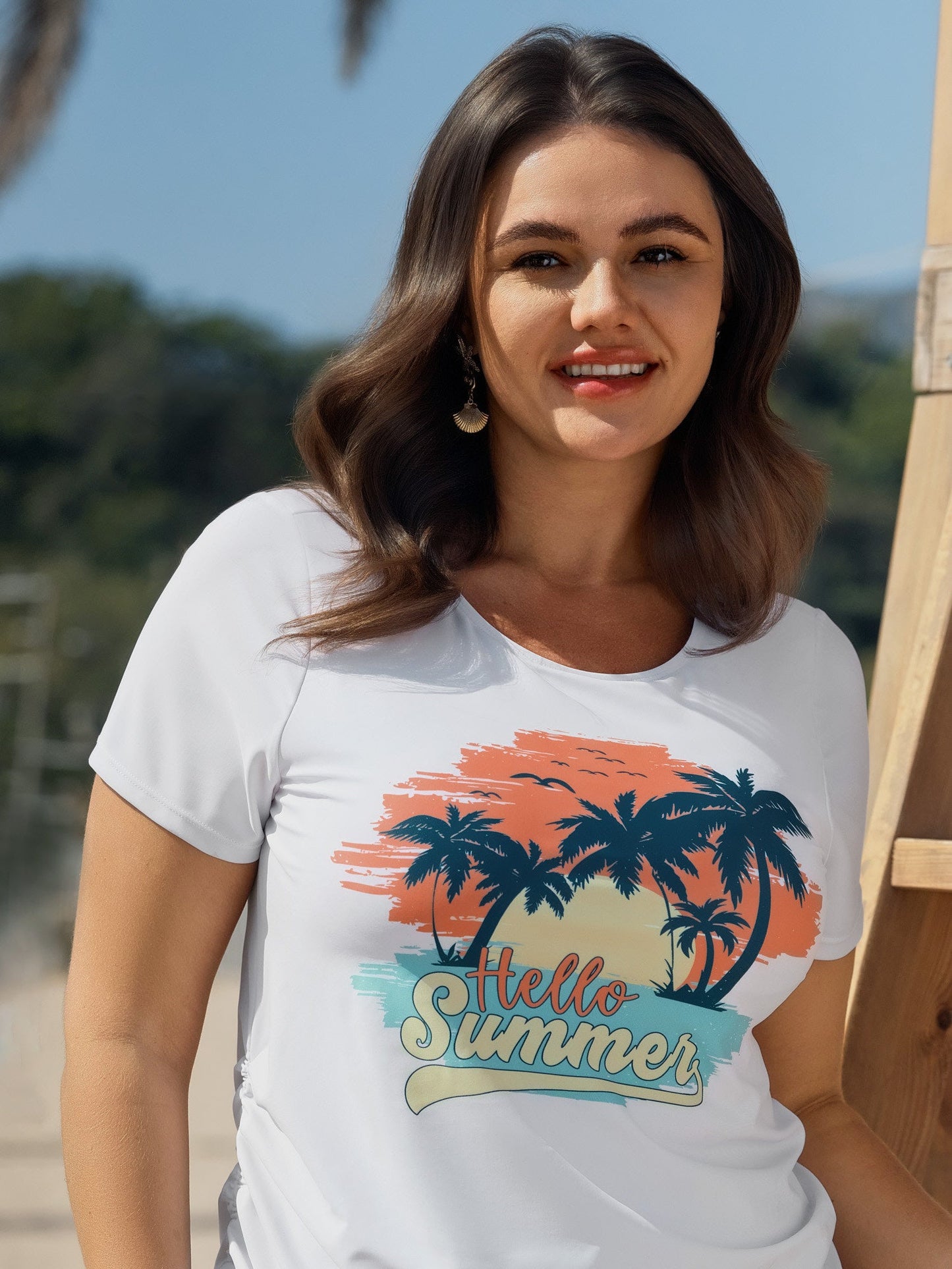 Sunkissed Pattern Side Drawstring Swim Top