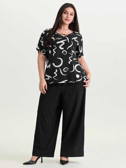Abstract Print Cut-Out Neckline Blouse