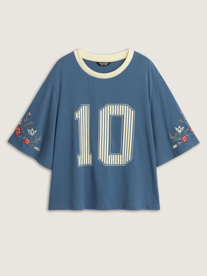 Cotton Football Pattern Colorful Drop-Shoulder T-Shirt
