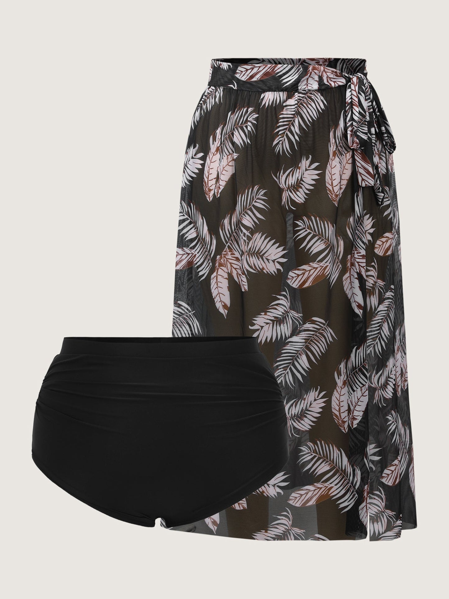 Two-Piece Tropical Print Sarong Wrap Swim Bottoms Set