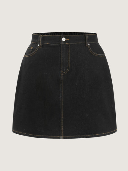 Built-In-Brief Stretchy Bootcut Denim Skirt