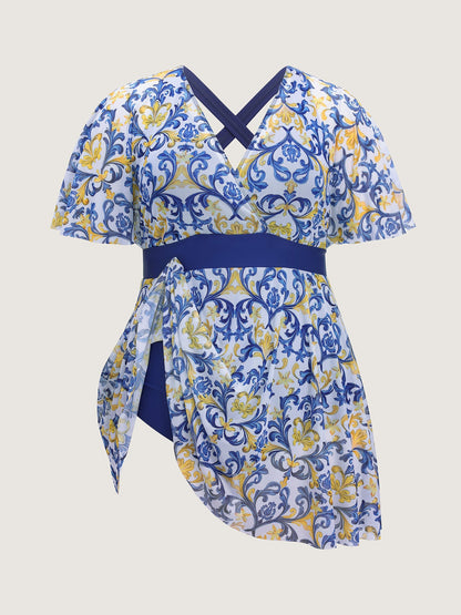 Ornate Print Hips Coverage Swim Dress