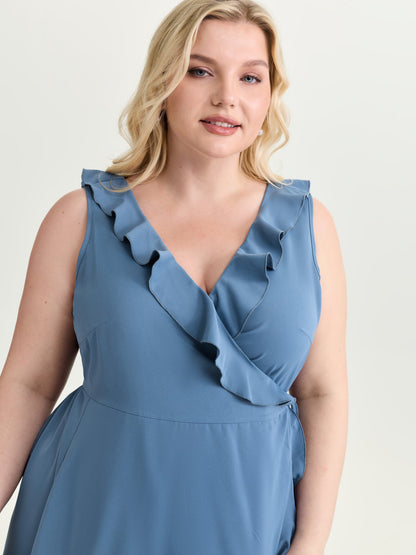 Ruffled Edge Layered Hem Midi Dress