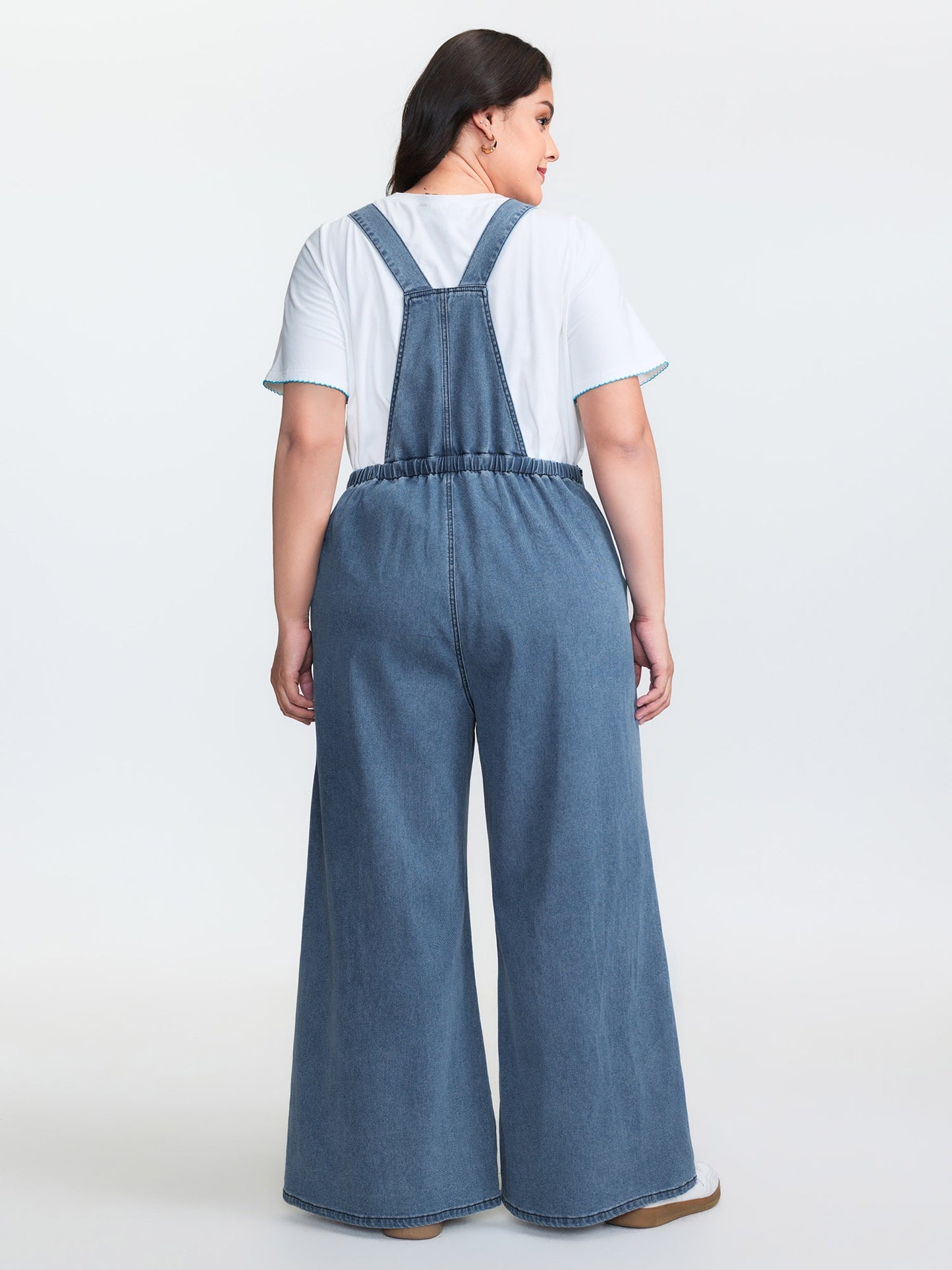 Stretchy Relaxed-Fit Overall Wide-Leg Jumpsuit