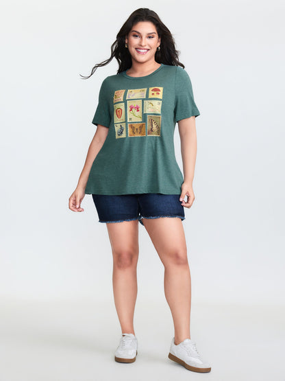 Supersoft Vintage Stamps Print T-Shirt