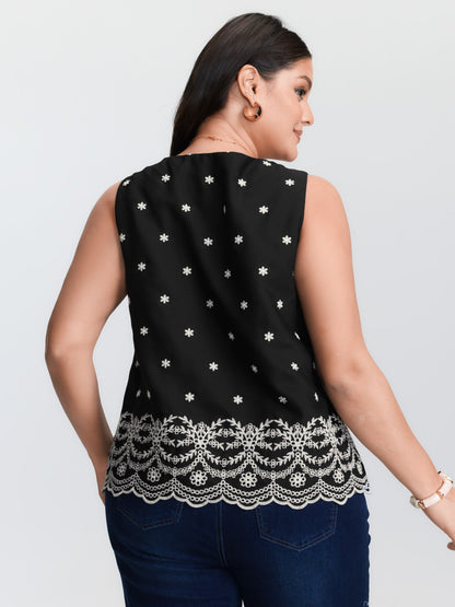 Cotton Monochrome Floral Embroidered Tank Top
