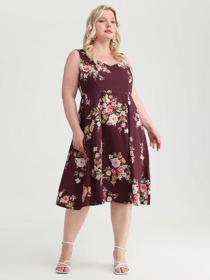 Retro Floral Print Fit And Flare Midi Dress