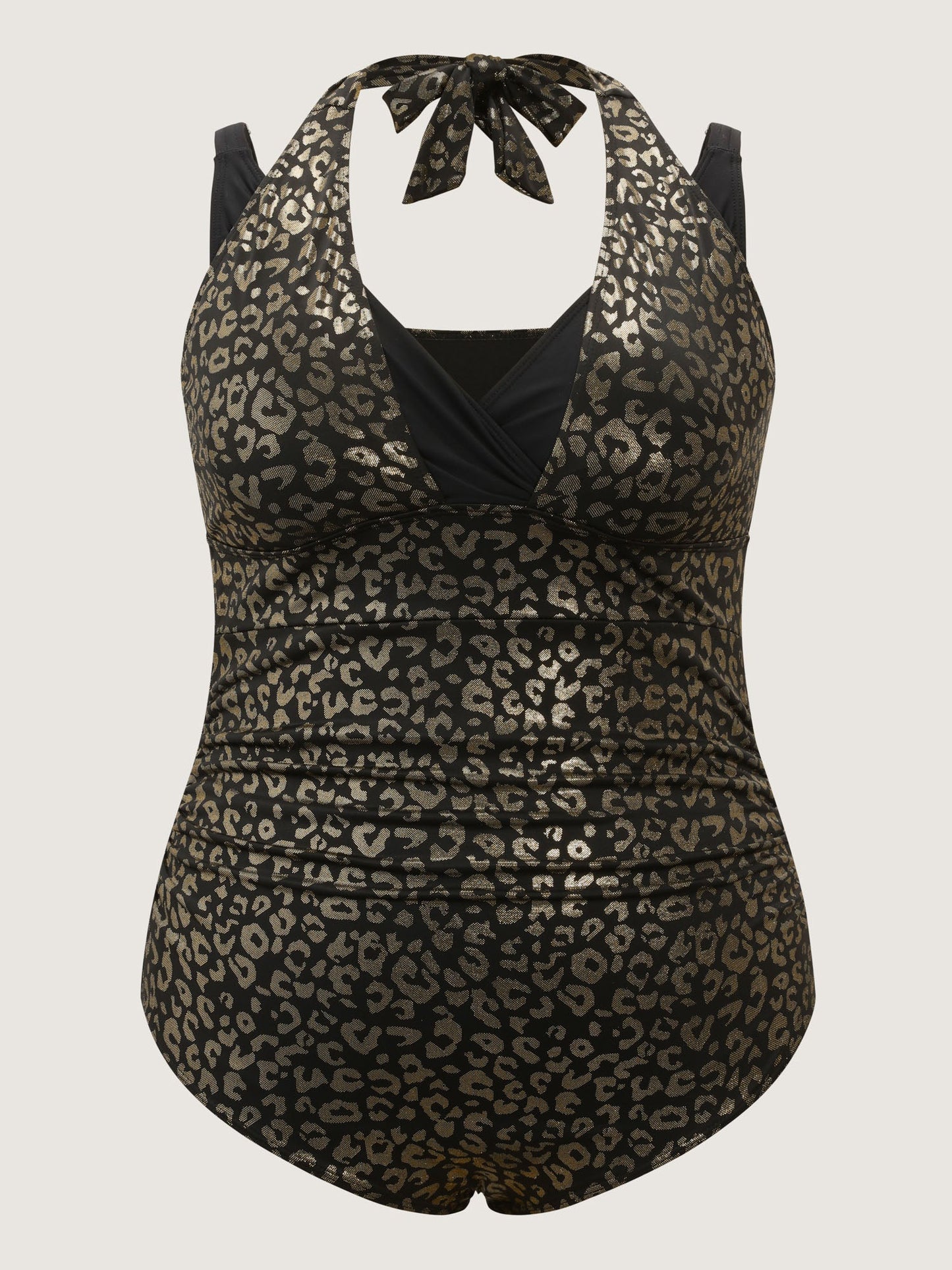 Leopard Print Halter Neckline One-Piece Swimsuit