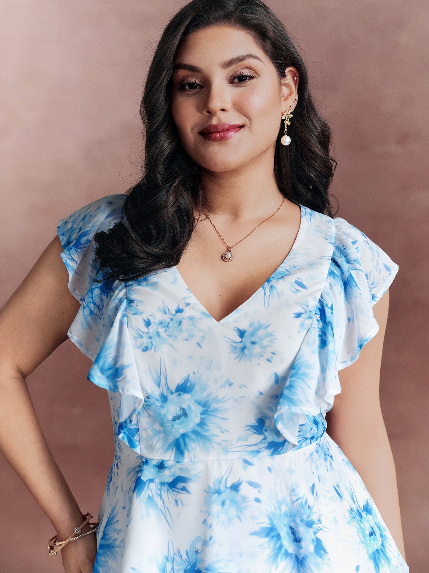 Floral Print Cinched-Flared Blouse