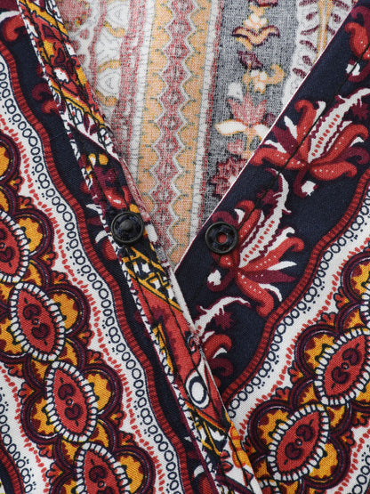 Boho Striped Print Handkerchief Hem Blouse