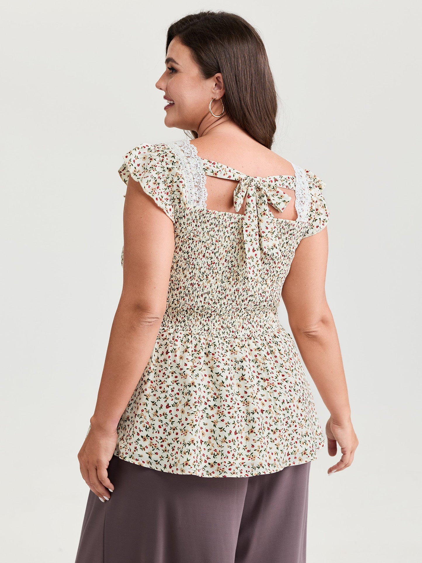 Micro Floral Print Backless Tie Blouse