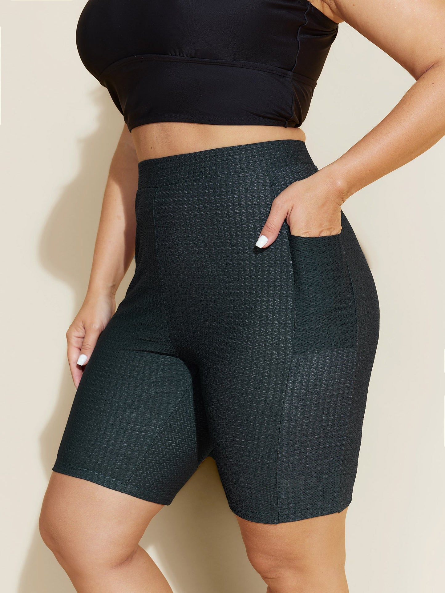 Textured Side Pockets Sculpting Swim Bottoms