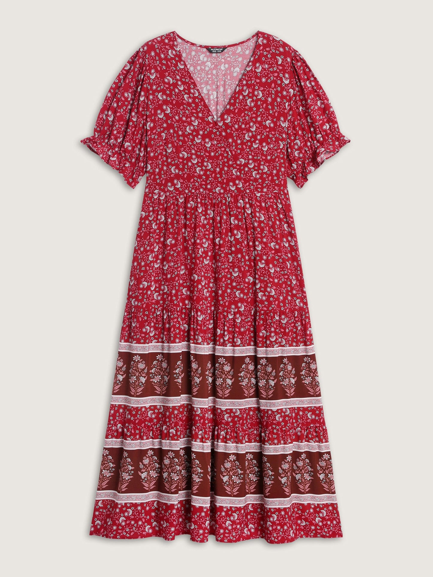 Vibrant Floral Print Color Contrast Maxi Dress