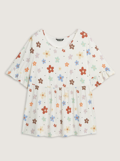 Floral Print Stretchy Knit Top