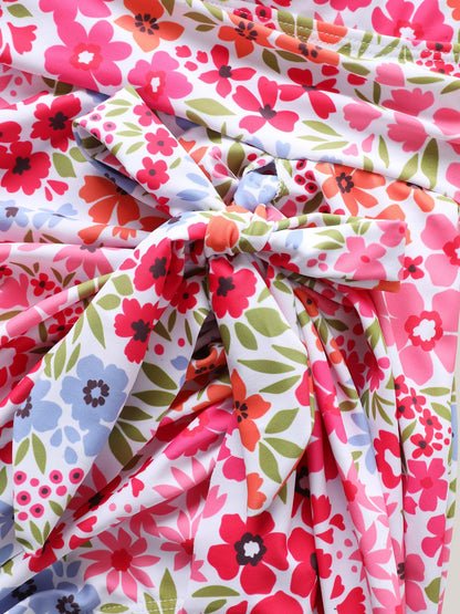 Knotted Blooming Floral Print Swim Dress