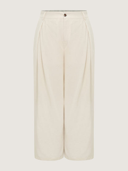 Cotton Linen Blend Wide-Leg Pants