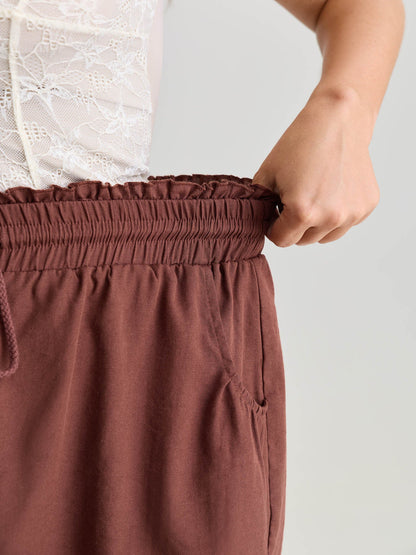 Lace Trim Hem Drawstring Waist Shorts