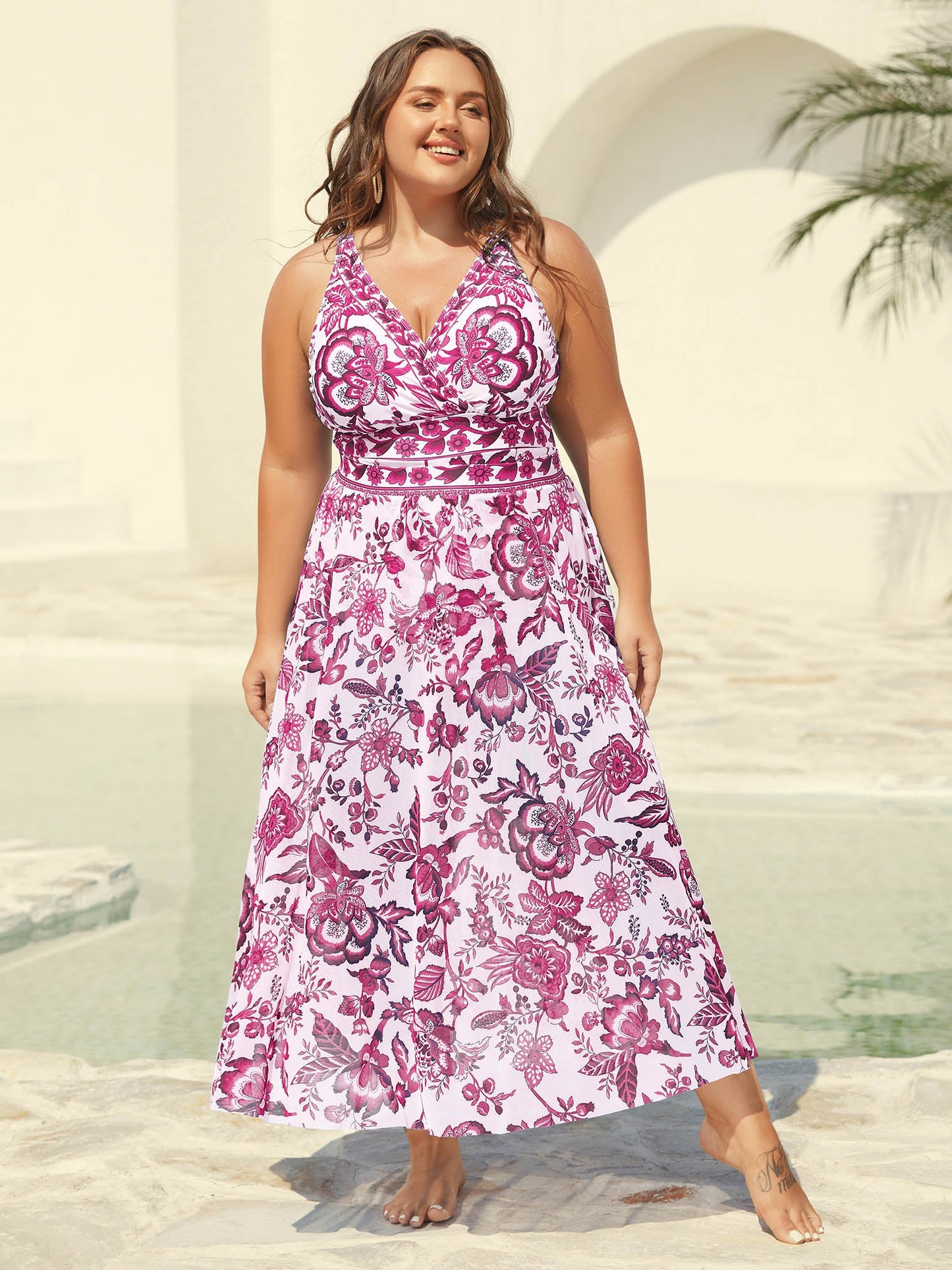 Curvy Goddess Floral Ruched Swimsuit Set with Matching Sarong | Tummy-Control Design | Sizes 10-30
