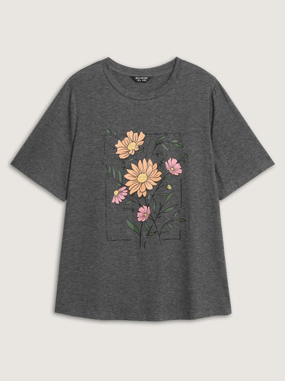 Graphic Floral Print Round Neck T-Shirt