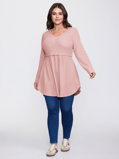 Layered V-Neck Fit and Flare Knit Top