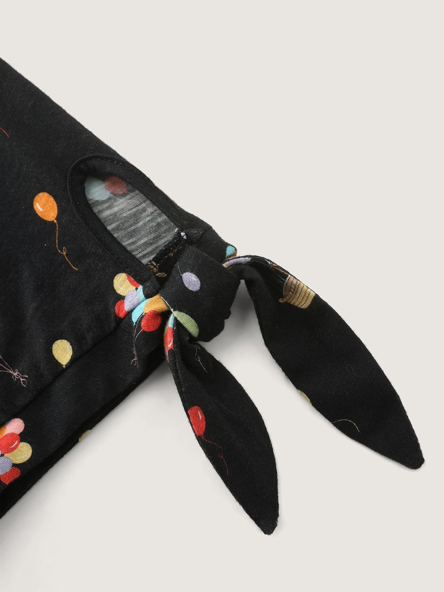 Cotton Multi-Color Balloons Print Sleeve-Tie T-Shirt
