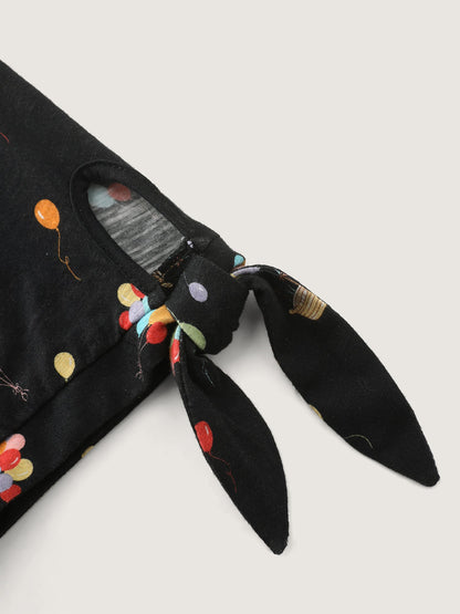 Cotton Multi-Color Balloons Print Sleeve-Tie T-Shirt