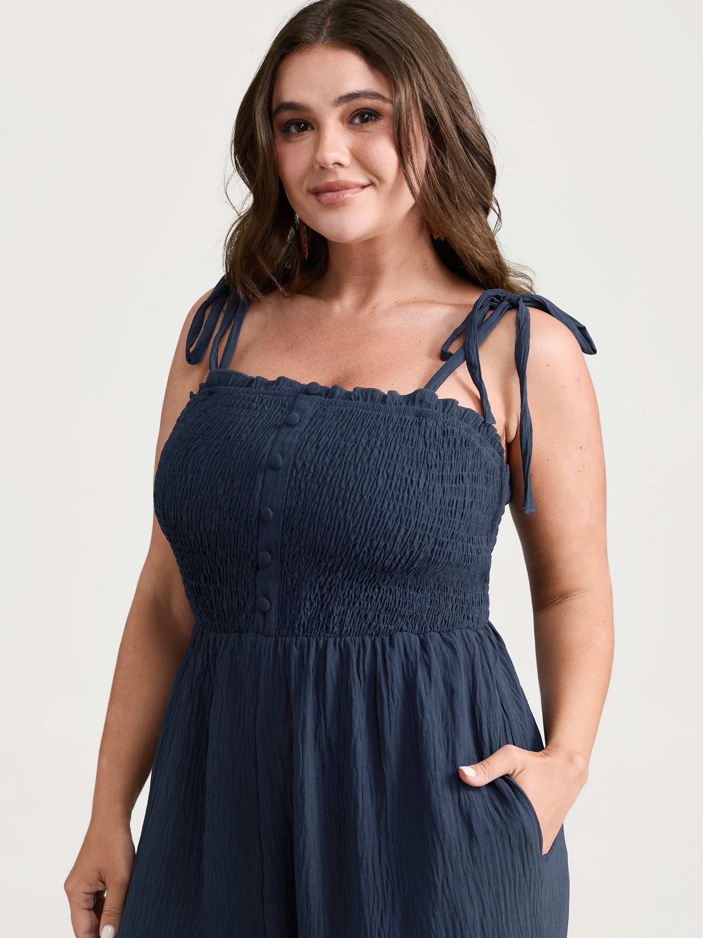 Cute Shoulder-Tie Cuffed Hem Jumpsuit