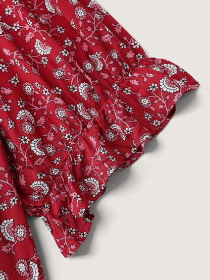 Vibrant Floral Print Color Contrast Maxi Dress