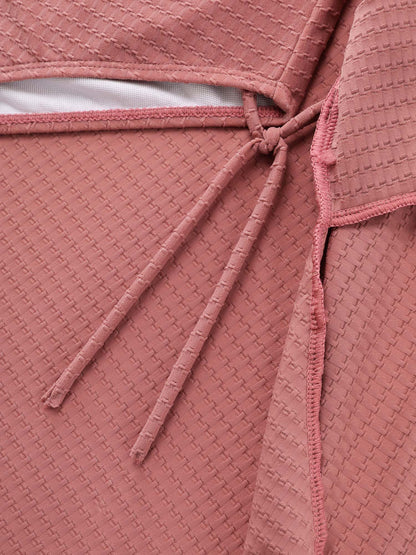 Textured Surplice Cut-Out Shoulder Swim Dress