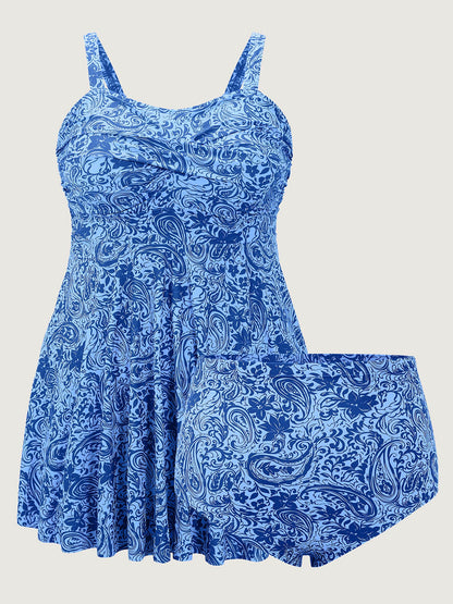 Paisley Print Twist Front Swim Dress