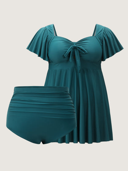 Ruched Front-Tie Flowy Swim Dress