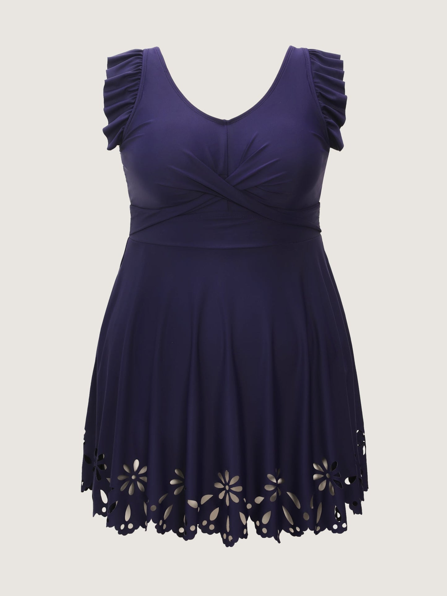Laser Cut Flutter Sleeve Pockets Swim Dress