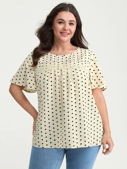 Polka Dot Elegance Lace Trim Blouse